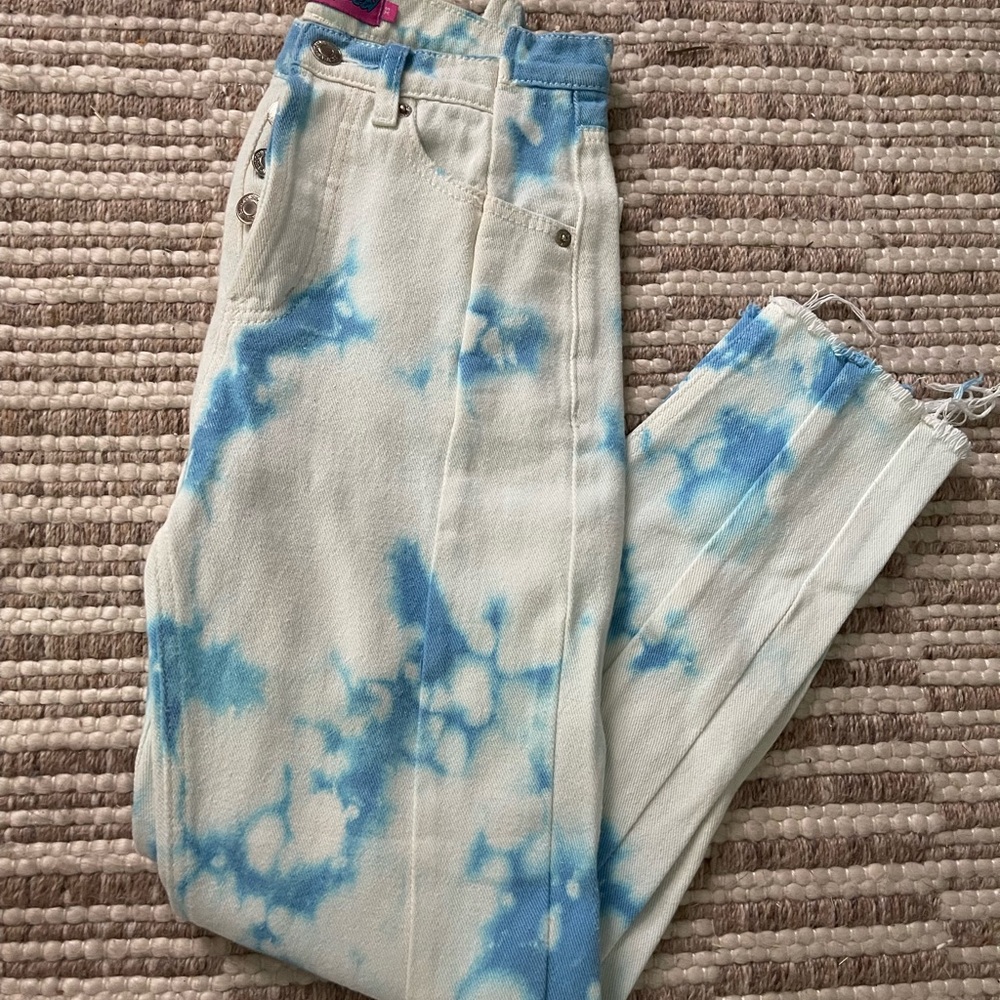 Edikted Blue Tie-Dye Straight Leg Jeans